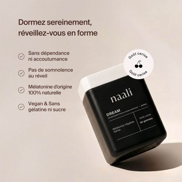 Naali Dream Gummies Sommeil 60 gommes Cerise – Mélatonine végétale et safran