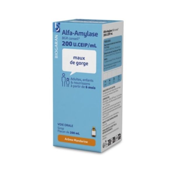 Biogaran Alfa-Amylase BGR Conseil 200 U.CEIP/mL sirop 200 mL - Maux de gorge