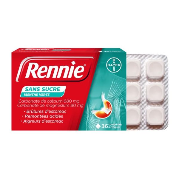 Rennie sans sucre menthe verte 36 comprimés à croquer