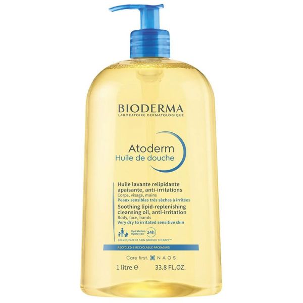 Bioderma Atoderm Huile de Douche Lavante Anti-Irritations Peaux Sèches Atopiques 1L