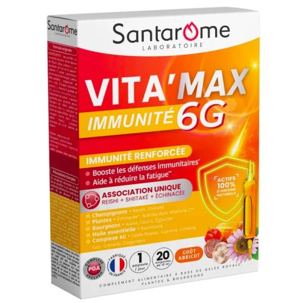 Santarome Vita'Max Immunité 6G - 20 Ampoules - Soutien du système immunitaire