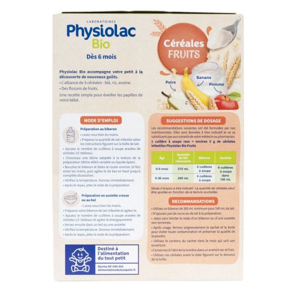 Physiolac Bio Céréales Fruits Dès 6 Mois 200g – Diversification alimentaire bio