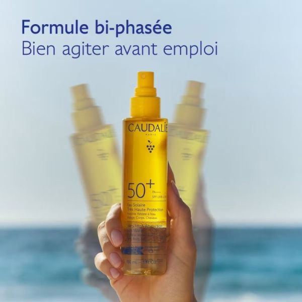 Caudalie Eau Solaire SPF50+ 150 ml - Protection invisible visage, corps et cheveux