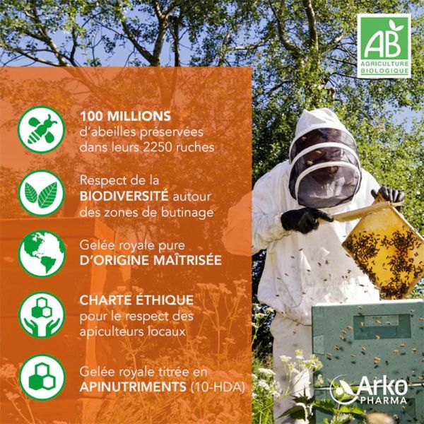 Arkopharma Arkoroyal Trésor de la Ruche Gelée Royale 2500mg Bio 20 ampoules