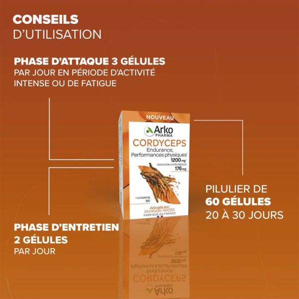 Arkopharma Arkogelules Cordyceps 60 Gélules – Vitalité, endurance et performances physiques