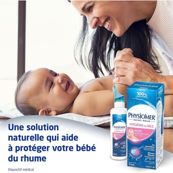 Physiomer Bébé Nez-Bouché 115 ml – Micro-diffusion - Mouchage doux et hygiène nasale quotidienne