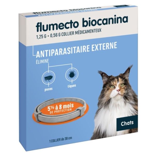 Flumecto Biocanina Chat Collier 38cm - Elimine puces et tiques jusqu'à 8 mois