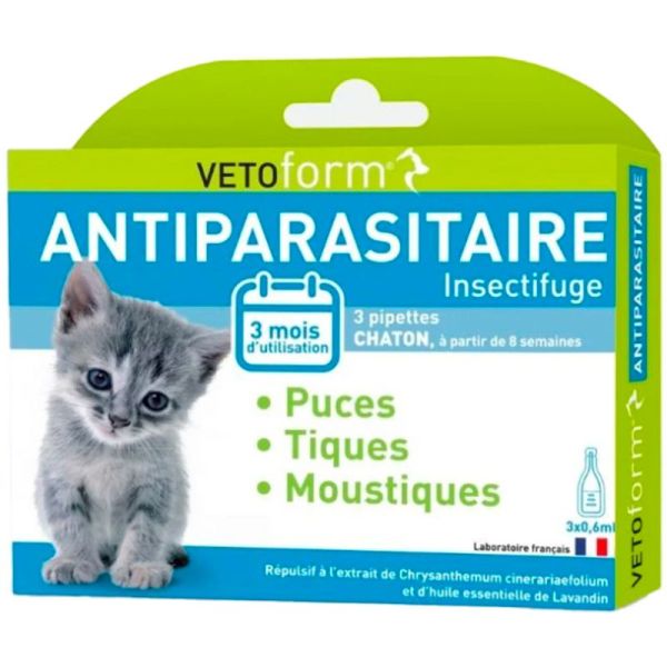 Vetoform Antiparasitaire Chaton - 3 Pipettes - Protection naturelle contre les parasites