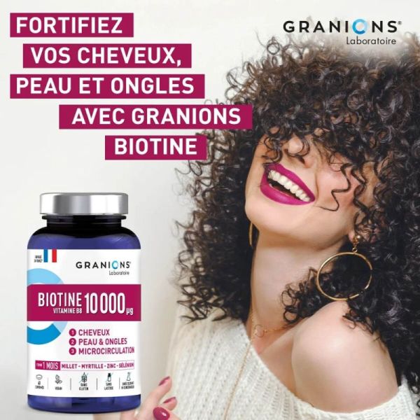 Granions Biotine 10 000 Microgrammes 60 Comprimés - Cheveux, peau et ongles renforcés
