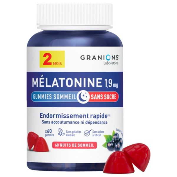 Granions Mélatonine 1,9 mg - 60 Gummies - Endormissement rapide et sommeil réparateur