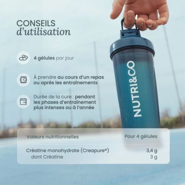 Nutri&Co Créatine Gélules 120 Gélules – Force musculaire et performance physique