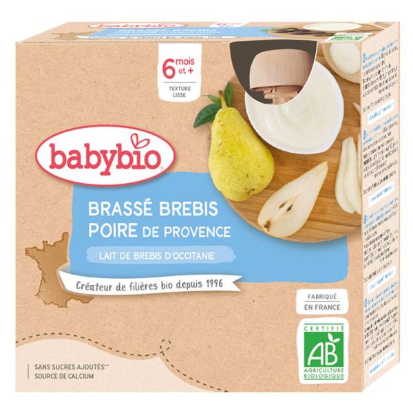 Babybio Gourde Brassé Lait de Brebis Poire +6m Bio - 4 x 85g