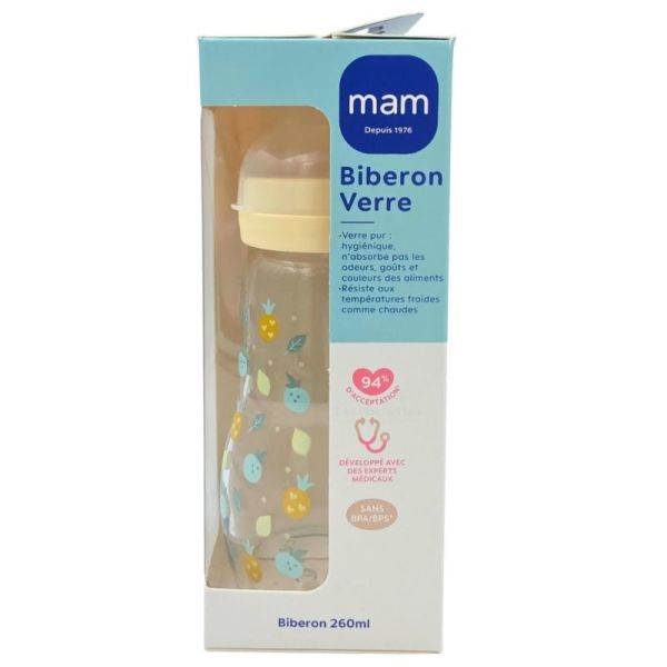MAM Biberon Verre 260ml - Hygiénique, résistant aux variations de température et tétine ultra-douce