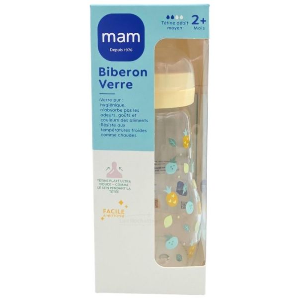 MAM Biberon Verre 260ml - Hygiénique, résistant aux variations de température et tétine ultra-douce