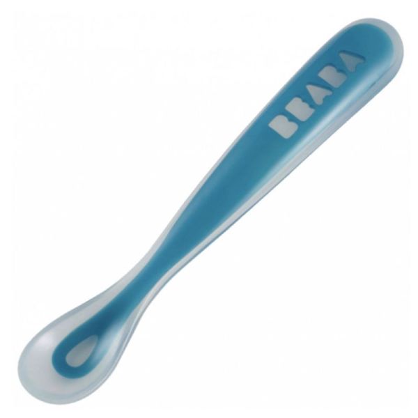 Béaba Cuillère Silicone 1er Âge 4 Mois et plus Couleur : Bleu