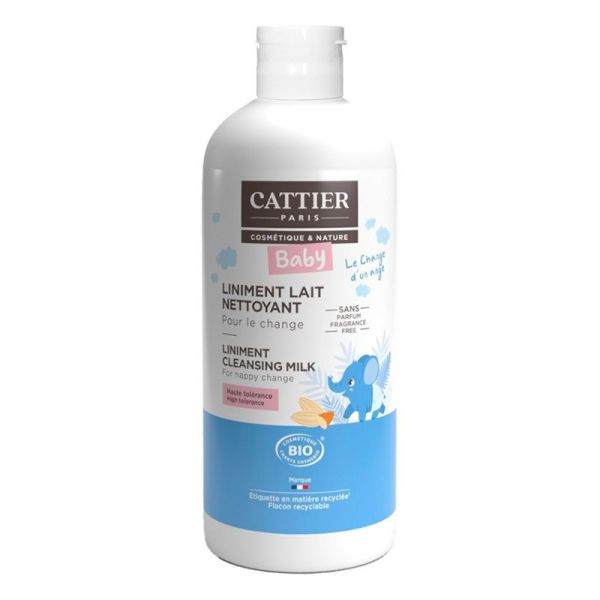 Cattier Baby Liniment Lait Nettoyant Bio - Nettoie en Douceur les Fesses des Bébés - 200 ml