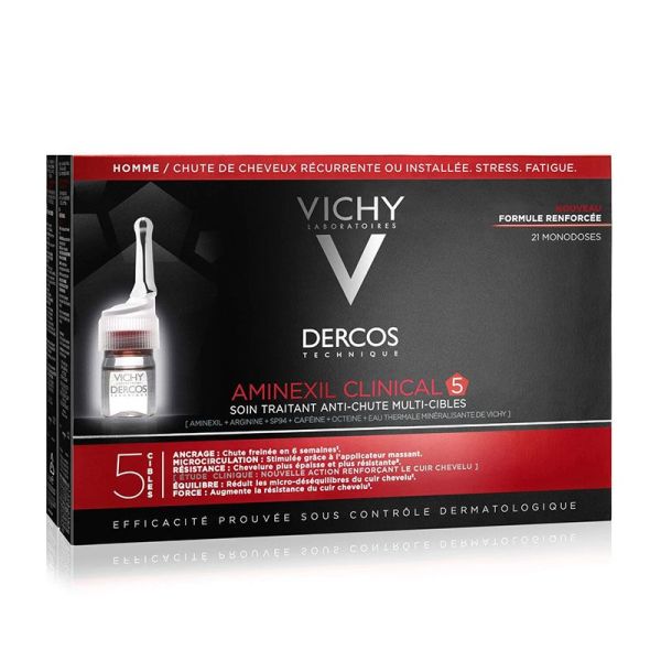 Vichy Dercos Aminexil Clinical 5 Homme - 21 Monodoses - Traitement Anti-Chute Récurrente