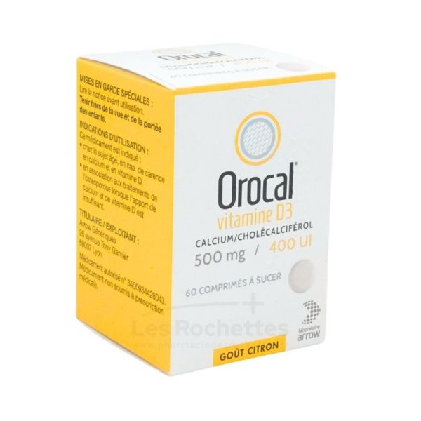 Orocal vitamine D3 500mg/400 UI comprimés à sucer