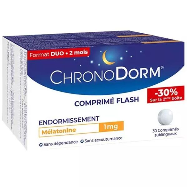 Iprad Chronodorm Mélatonine 2 x 30 Comprimés Sublinguaux – Endormissement rapide
