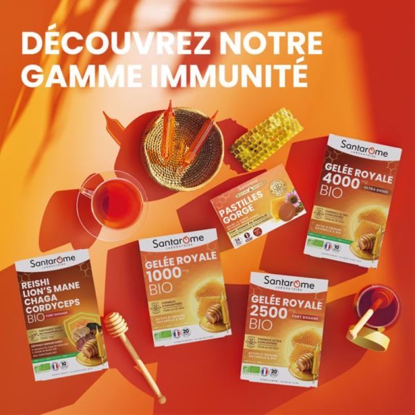 Santarome Reishi Lion's Mane Chaga Cordyceps Bio 10 Ampoules – Immunité et vitalité