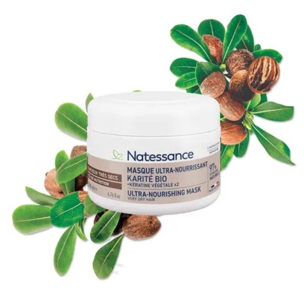 Natessance Masque Ultra-nourrissant Karité Bio 200 ml - Nourrit, fortifie et sublime les cheveux secs