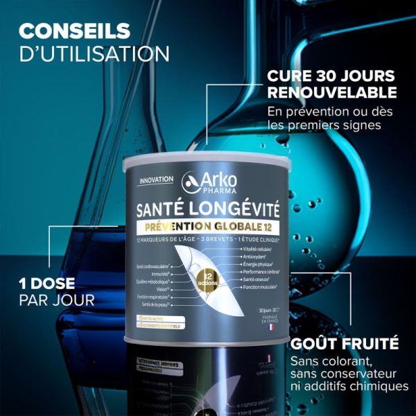 Arkopharma Santé Longévité Prévention Globale 12 285g – Formule anti-âge 12 actions