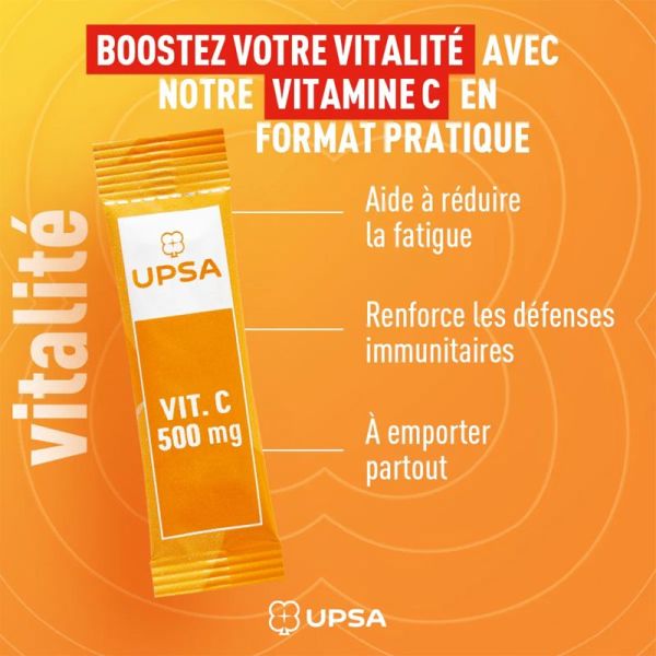 UPSA Vitalité Vitamine C 500mg 10 Sachets – Énergie et immunité