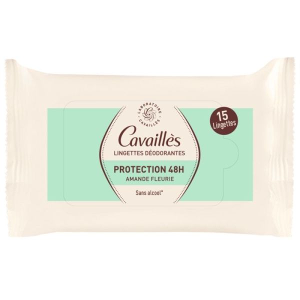 Cavaillès Lingettes Protection 48h Déodorantes Amande Fleurie 15 lingettes - Formule 2-en-1