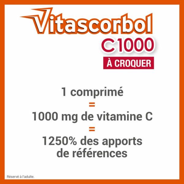 Vitascorbol Vitamine C 1000mg - 2 x 20 Comprimés à Croquer - Vitalité et Défenses Naturelles à Croquer