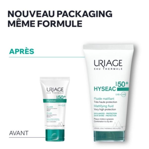 Uriage Hyséac Fluide Matifiant SPF50+ 50 ml - Protection solaire pour peaux mixtes à grasses