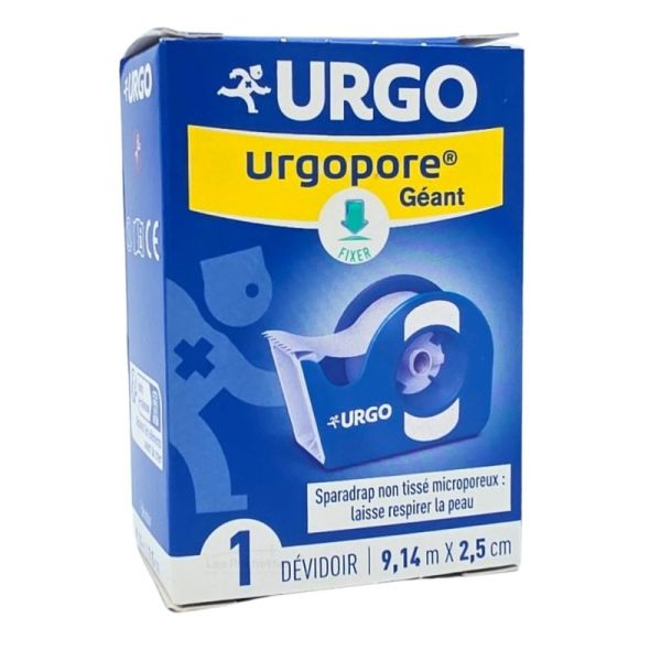 Urgo Urgopore Sparadrap Microporeux Géant 1 Dévidoir – Fixation douce – 9,14 m x 2,5 cm