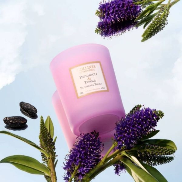 Collines de Provence Bougie Parfumée Patchouli & Tonka 180 g – ambiance boisée intense et chaleureuse