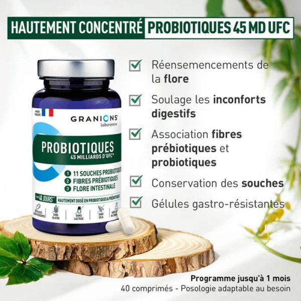 Granions Probiotiques et Prébiotiques 40 Gélules - Équilibre de la flore intestinale, soulagement des inconforts digestifs