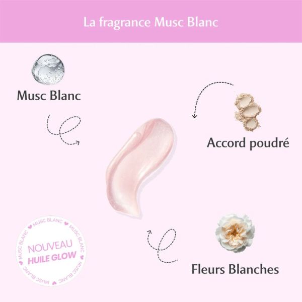 Musc Intime Huile Glow Pailletée Corps Musc Blanc 100 ml – Huile sèche nutritive sublimatrice nacrée