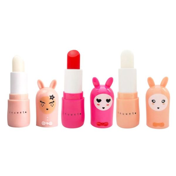 Inuwet Coffret Trio Baumes à Lèvres Bisous d'Amour Pêche, Cerise & Vanille-Coco