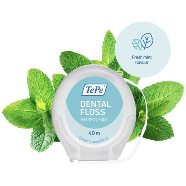 TePe Dental Floss Fil Dentaire - 1 unité de 40m - Saveur Menthe - Nettoyage interdentaire efficace