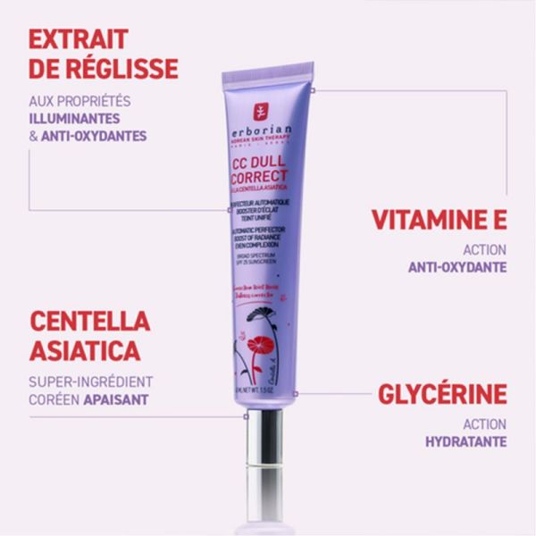 Erborian CC Dull Correct à la Centella Asiatica 45ml – Crème illuminatrice et correctrice de teint terne