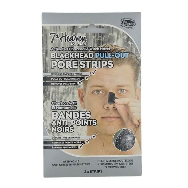7th Heaven Bandes Anti-points Noirs pour Hommes 3 Bandes – Élimination à l'hamamélis et charbon actif