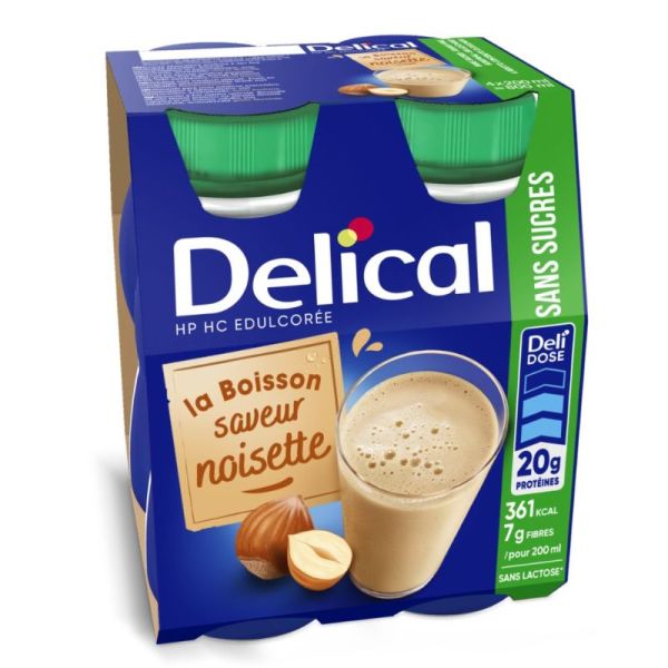 Delical Boisson HP HC Sans Sucres Soutien Nutritionnel Hyperprotéiné Saveur Noisette - 4 x 200ml