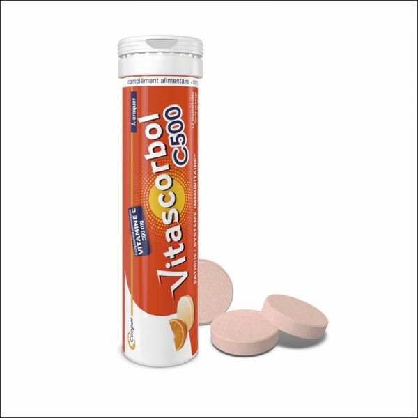Vitascorbol Vitamine C 500mg - 24 Comprimés à Croquer - Saveur Orange - Vitalité au Quotidien