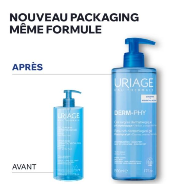 Uriage Derm-Phy Gel surgras dermatologique 500ml - Nettoie, hydrate et protège toute la famille