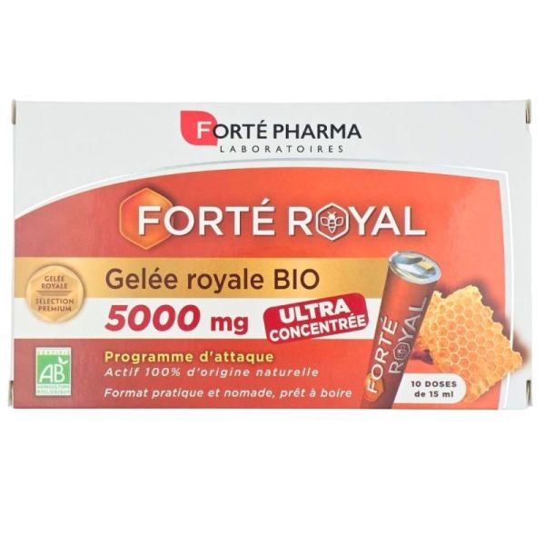 Forté Pharma Forté Royal Gelée Royale Bio 5000mg 10 Doses de 15ml - Programme d'attaque et vitalité pour l'hiver