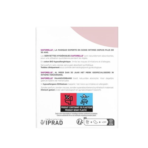 Saforelle Serviettes Hygiéniques Nuit Avec Ailettes Coton Bio 10 unités - Protection Douce et Confortable