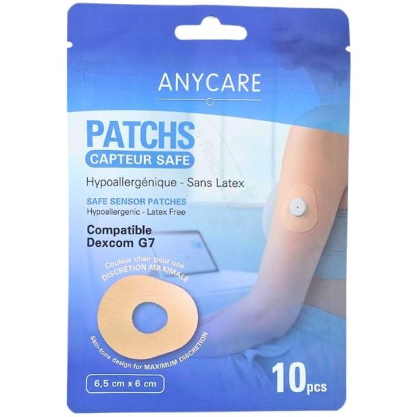 Anycare Patches Capteur Safe 10 pcs - Dexcom G7 : 6,5 cm x 6 cm - protection et maintien optimal du capteur