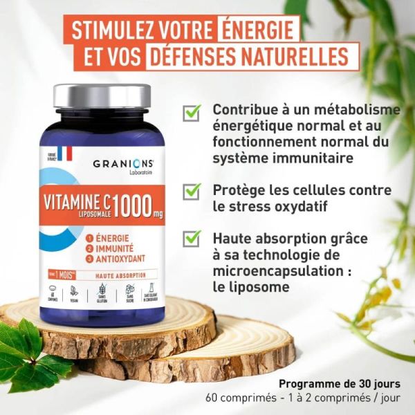 Granions Vitamine C Liposomale 1000 Mg - Réduit la fatigue, aide le système immunitaire, effets antioxydant