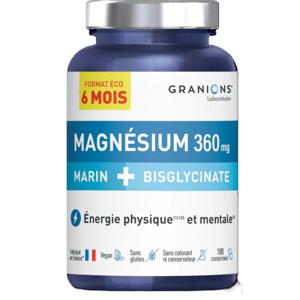 Granions Double Magnésium Marin 360mg Énergie Physique & Mentale - 180 Comprimés