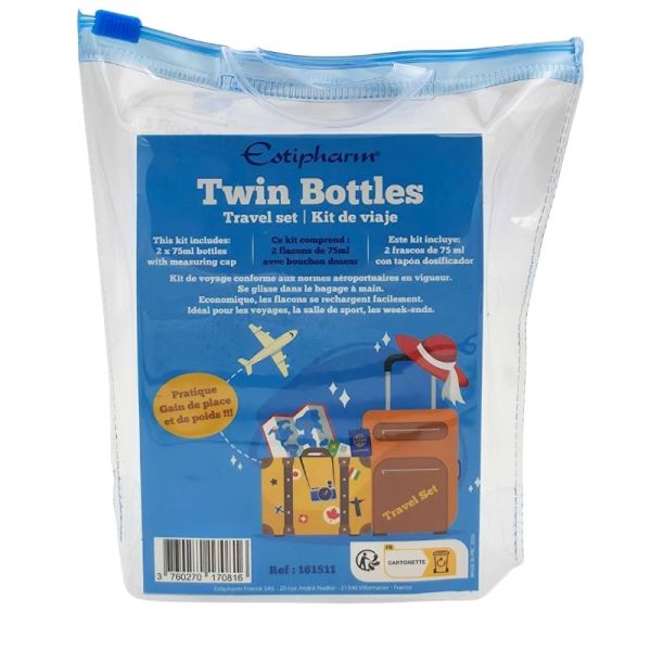 Estipharm Trousse 2 Flacons 75ml - Kit voyage compact et conforme bagage cabine