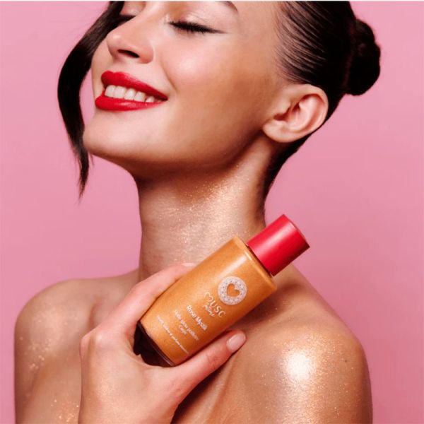 Musc Intime Huile Glow Pailletée Corps Rose Mystik 100 ml – Huile sèche nutritive sublimatrice nacrée