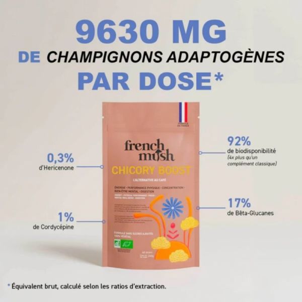 French Mush Chicory Boost 60 doses - Boisson bio aux champignons pour énergie stable et digestion