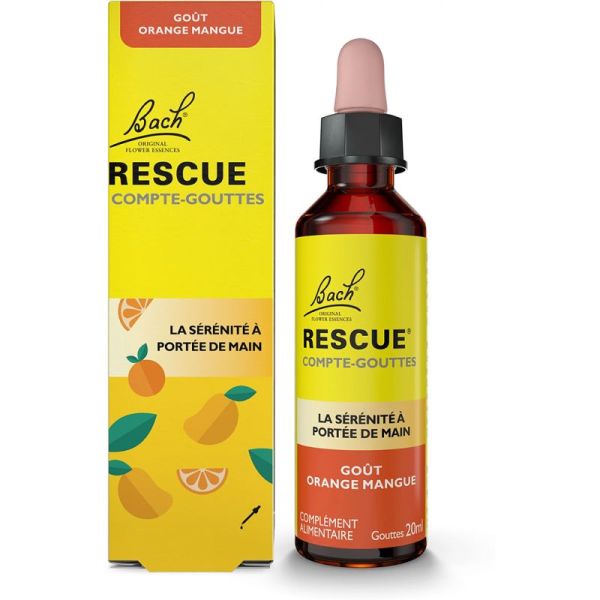 Rescue Bach Compte-Gouttes Goût Orange Mangue 20ml – Calme et sérénité